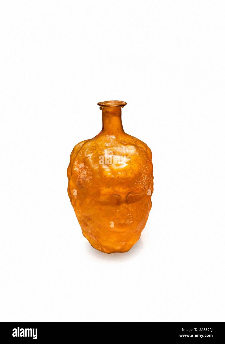 Ancient Roman glass head jar for perfume. 1st-4th century A.D. Clipping path for design's purposes. Since the beginning of the 1st and up to the 4th c Stock Photo
