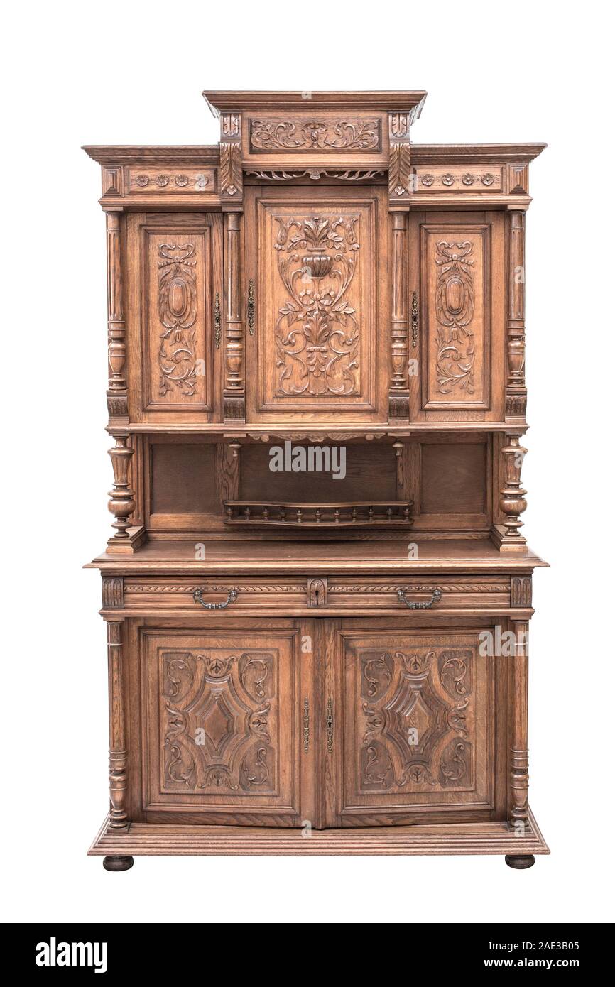 fine specimen of the antique carved sideboard of the late 19th century. Isoleted path on the