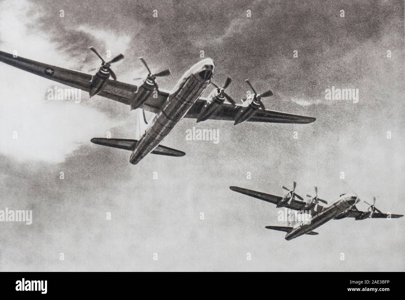 The American Air Force in the Japanese sky. The super-bomber B. 32 Dominator has repeatedly carried out destructive bombardments on the vital centers Stock Photo