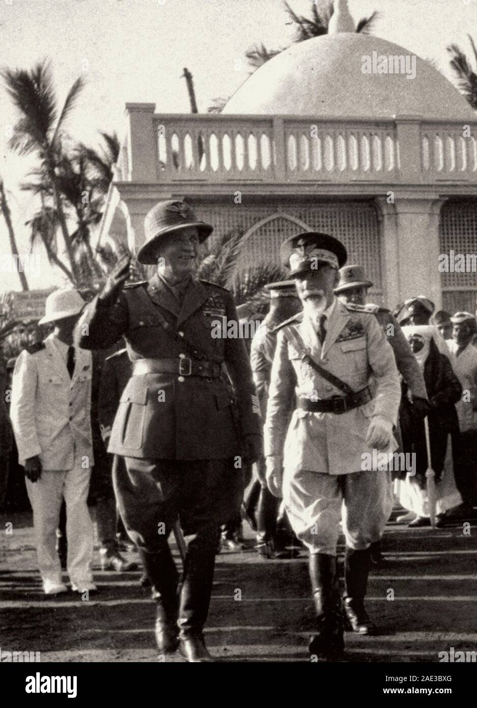 Photo of Marshal Pietro Badoglio (left) with another Italian marshal  Emilio De Bono (1866 – 1944). Stock Photo