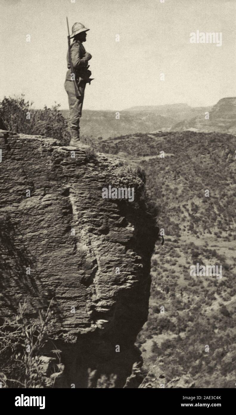 An Italian sentry in the area North of Mekele where the guerrilla war unfolded. 1935. Stock Photo