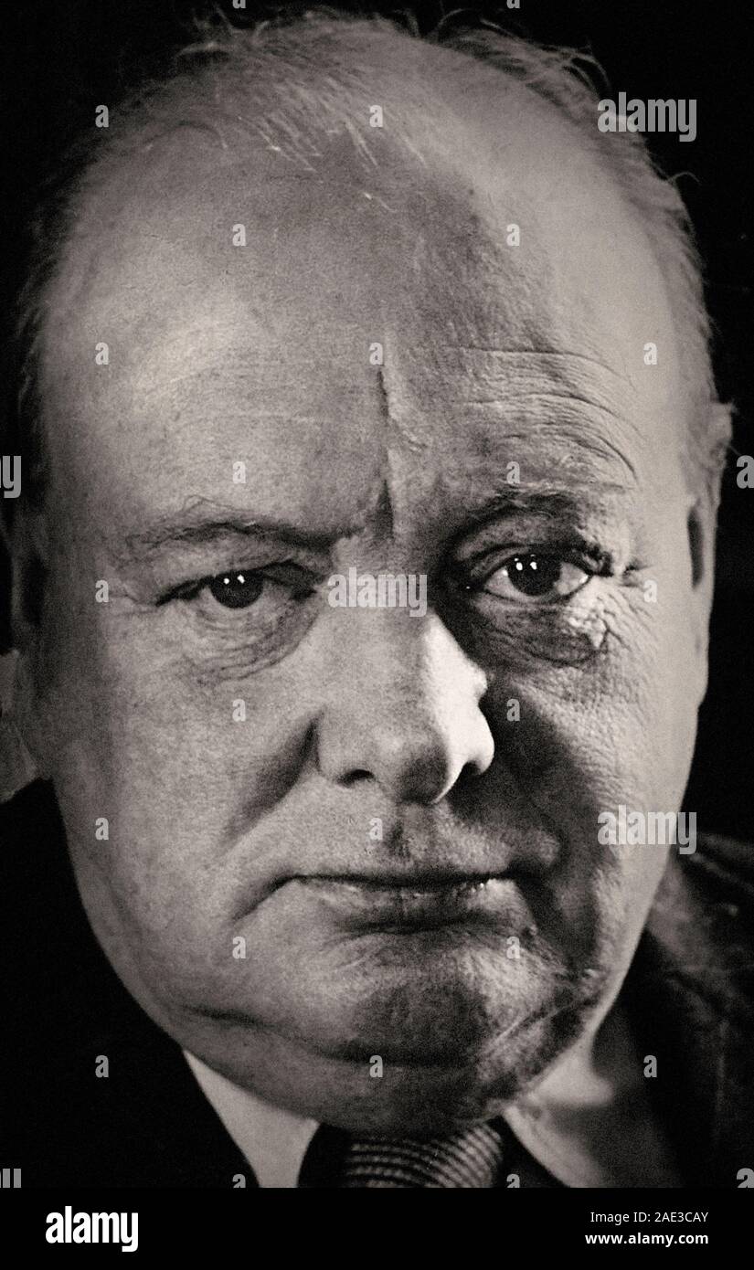 Portrait of sir Winston Leonard Spencer-Churchill (30 November 1874 – 24 January 1965) was a British politician, army officer, and writer. He was Prim Stock Photo