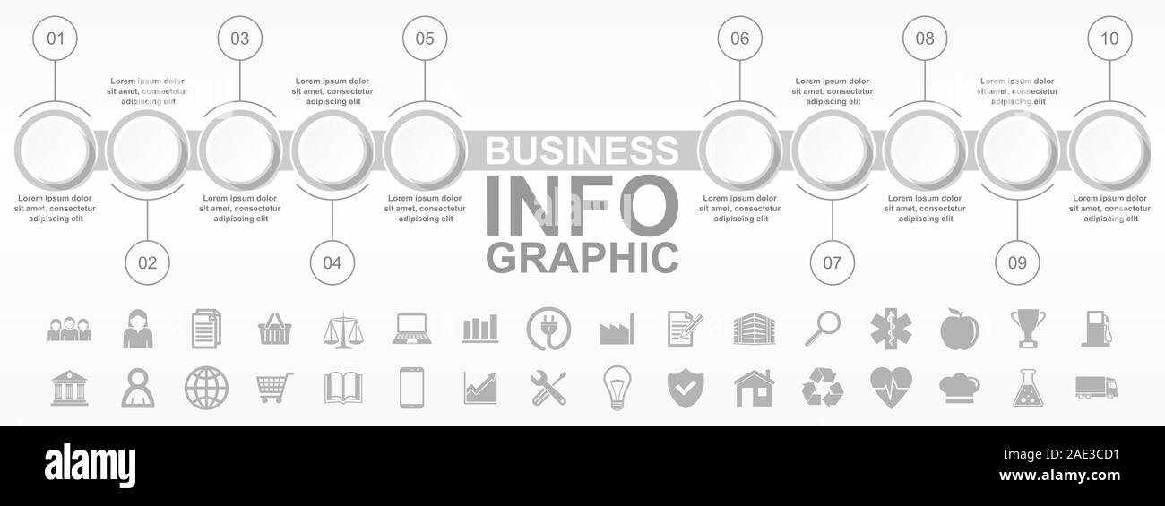Business infographic vector template with set of icons with empty copy ...
