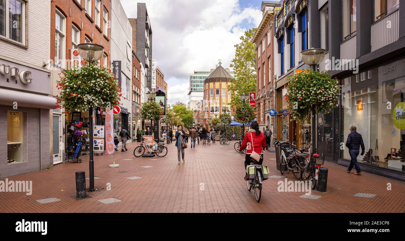 Eindhoven, Netherlands October 10, 2019. Urban scene, People outdoors for shopping in the city center, autumn sunny day Stock Photo