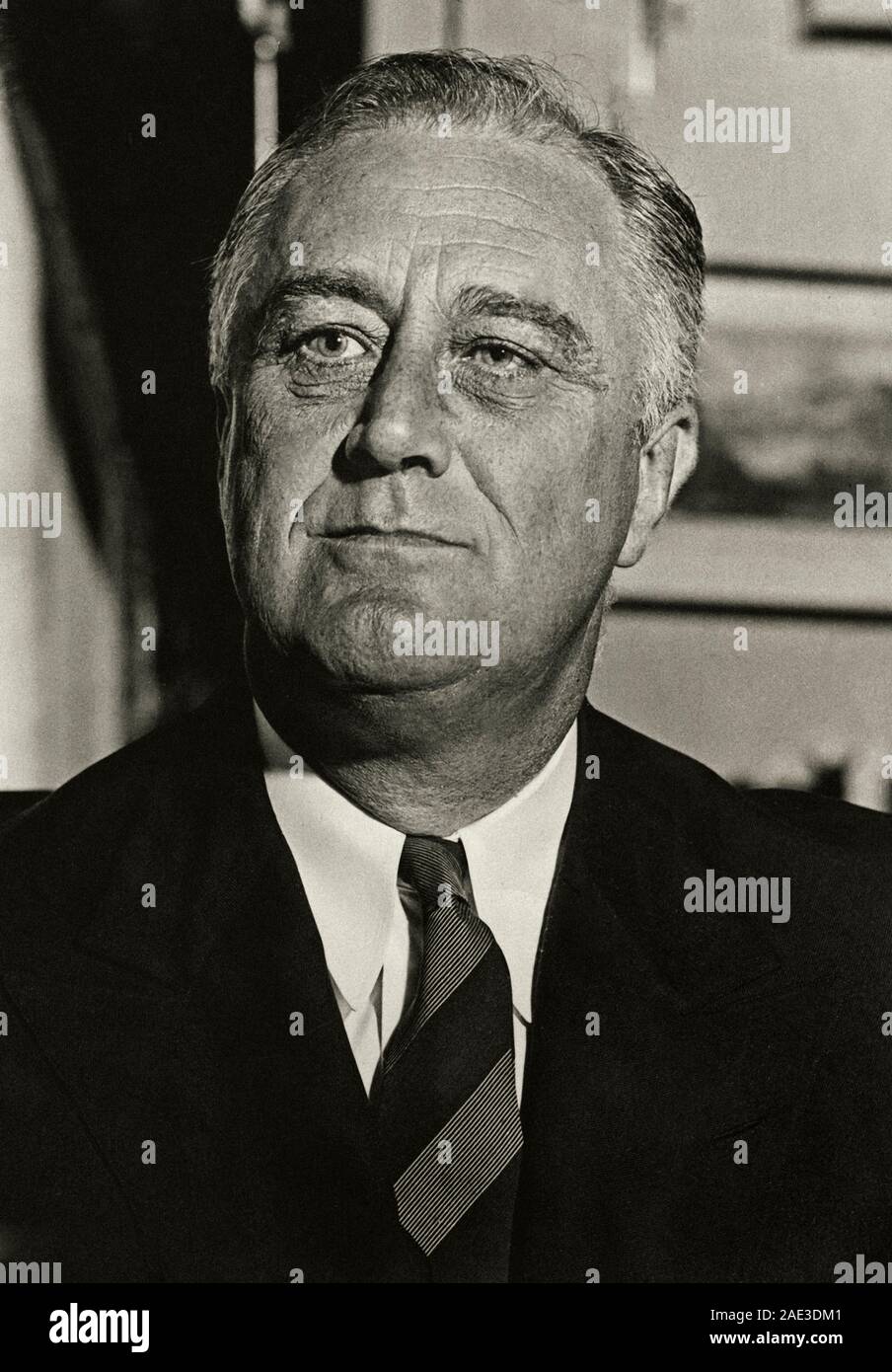 Portrait of Franklin Delano Roosevelt (1882 – 1945) was an American statesman and political leader who served as the 32nd president of the US. Stock Photo