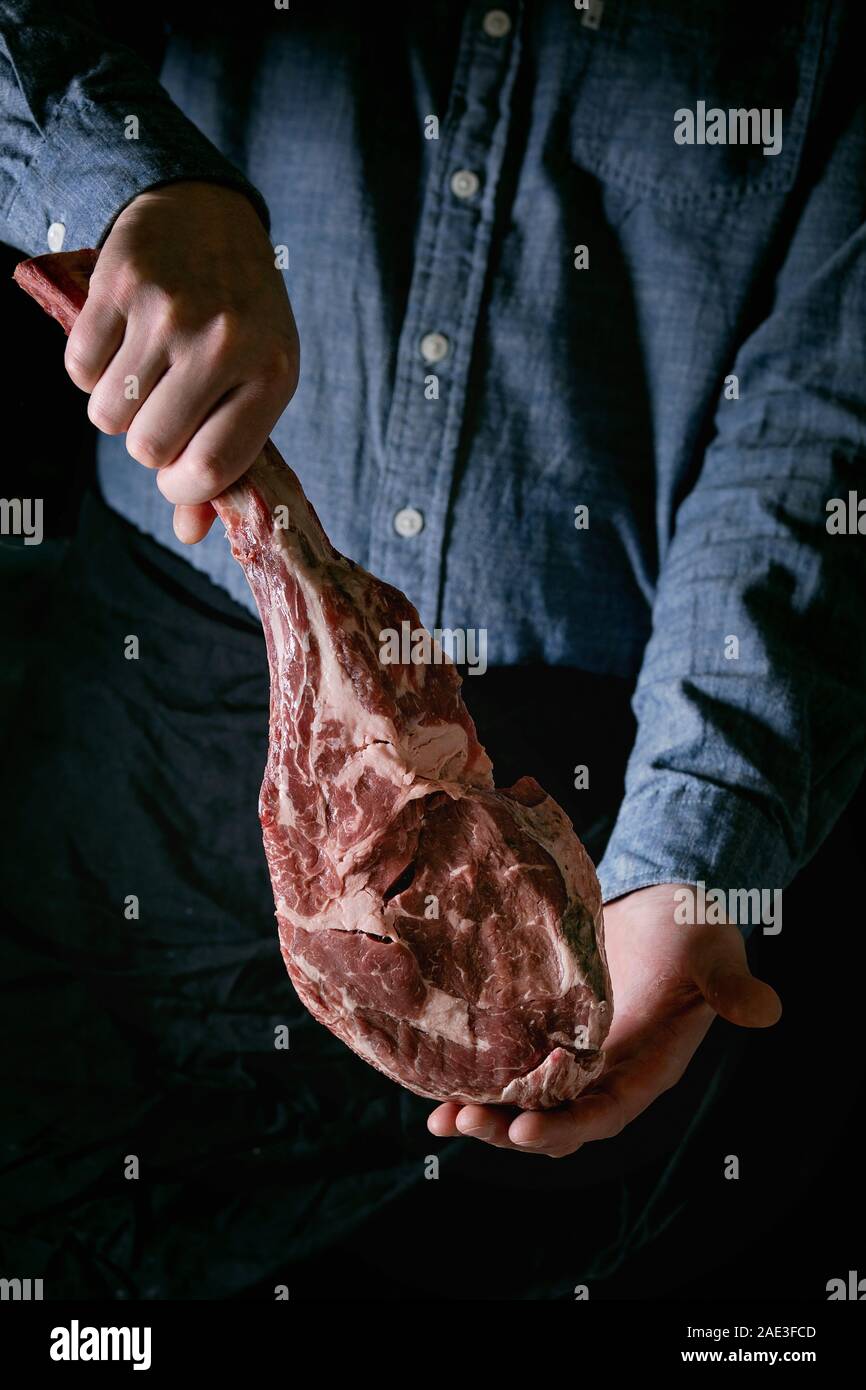 Raw tomahawk steak Stock Photo