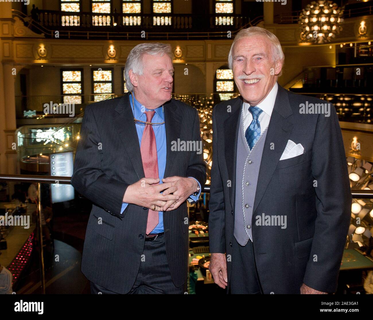 Sir Michael Grade and Sir Bruce Forsyth at a reunion party for the Talk of the Town in London which closed as dining venue in 1982. Stock Photo