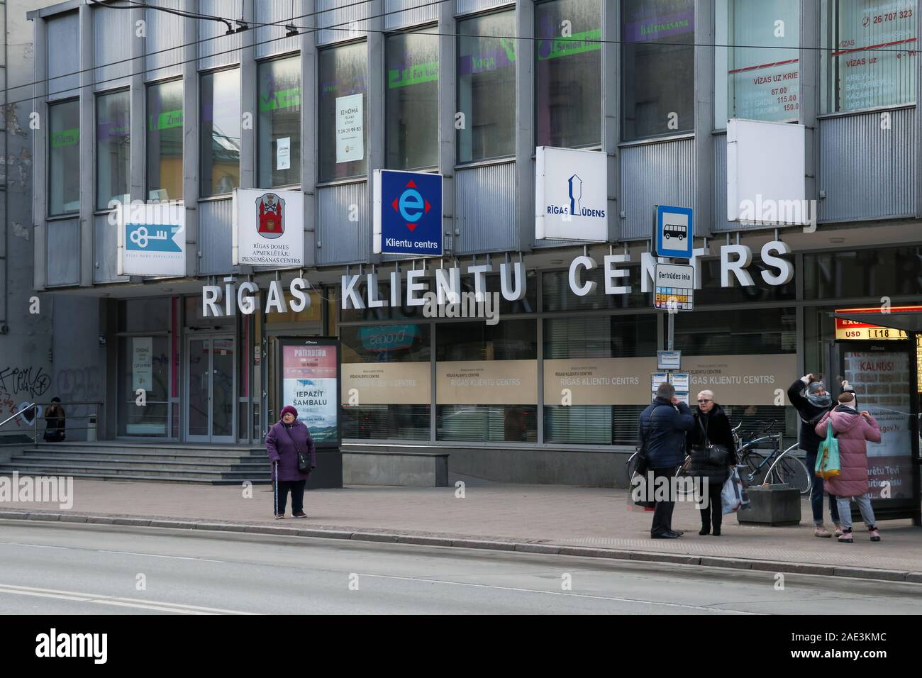 Sign board and logo on the wall of client center of latvian transport ...