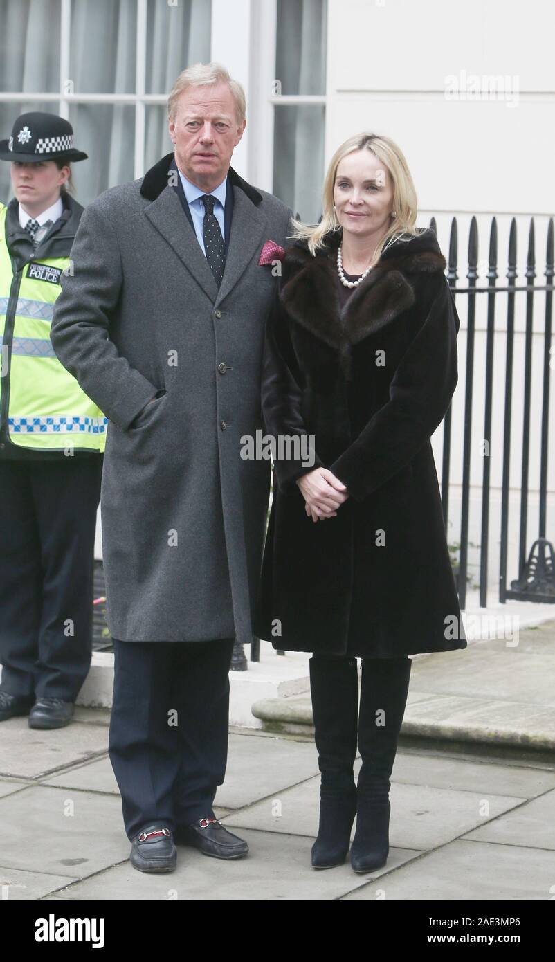 Sir Mark Thatcher with his wife Sarah at his mother's home in Belgravia following her death in 2013. Stock Photo
