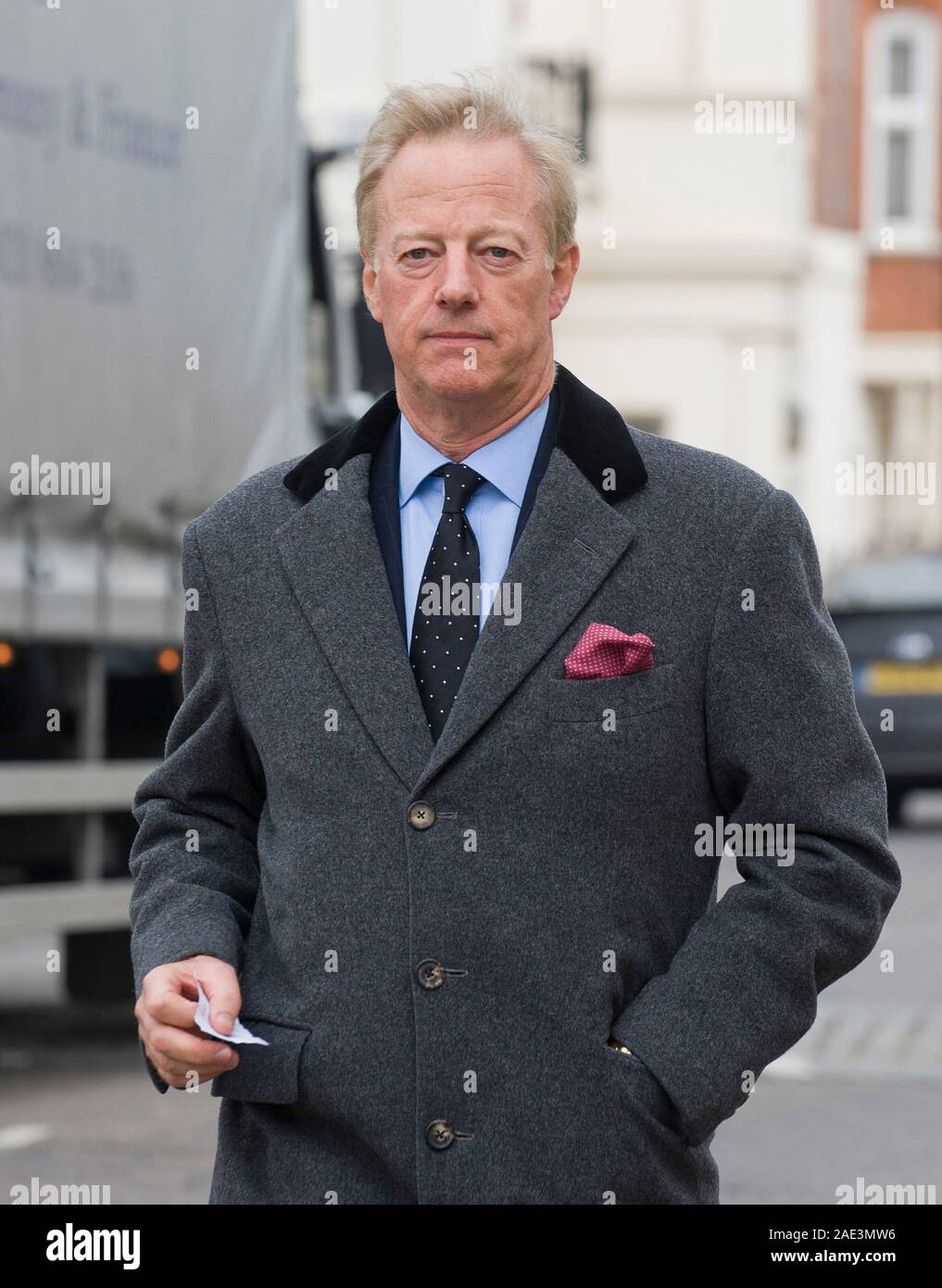 Sir Mark Thatcher at his mother's home in Belgravia following her death in 2013. Stock Photo