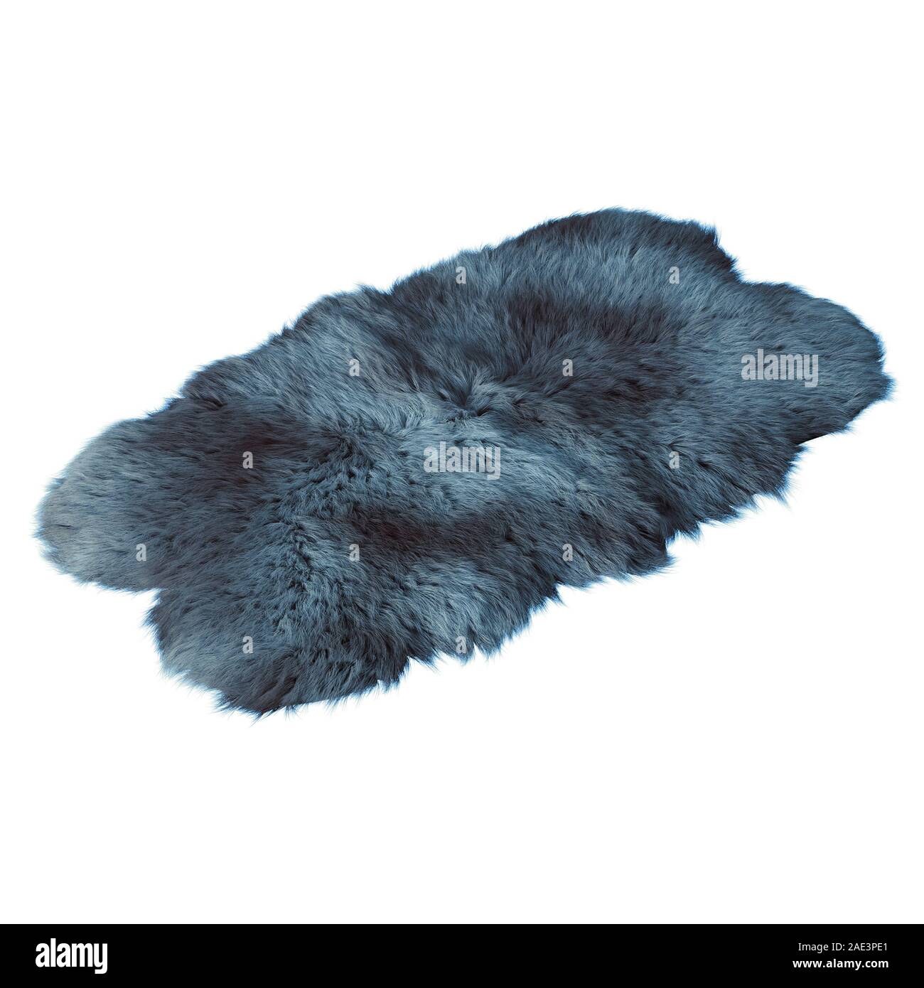 Blue Skin Rug Blue skin of a sheepskin wool rug on white background. 3D rendering ...