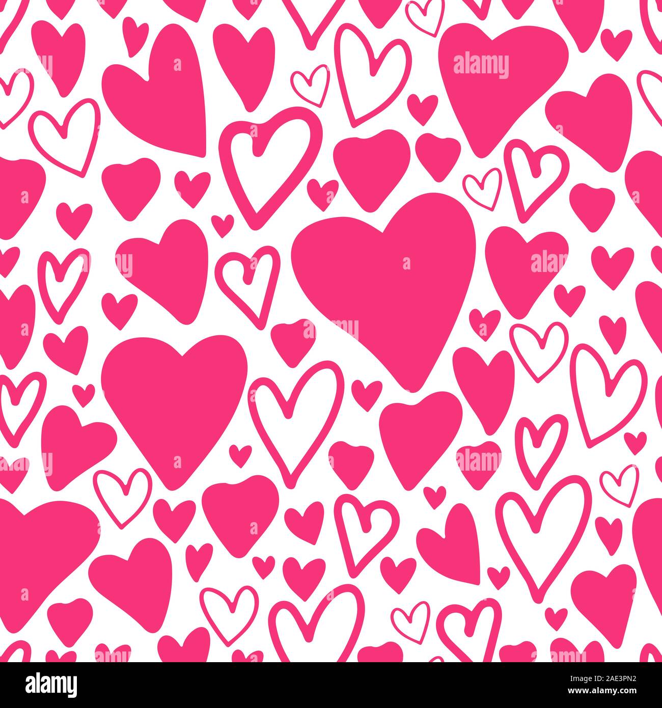 Seamless Pattern With Pink Hearts Isolated On White Background