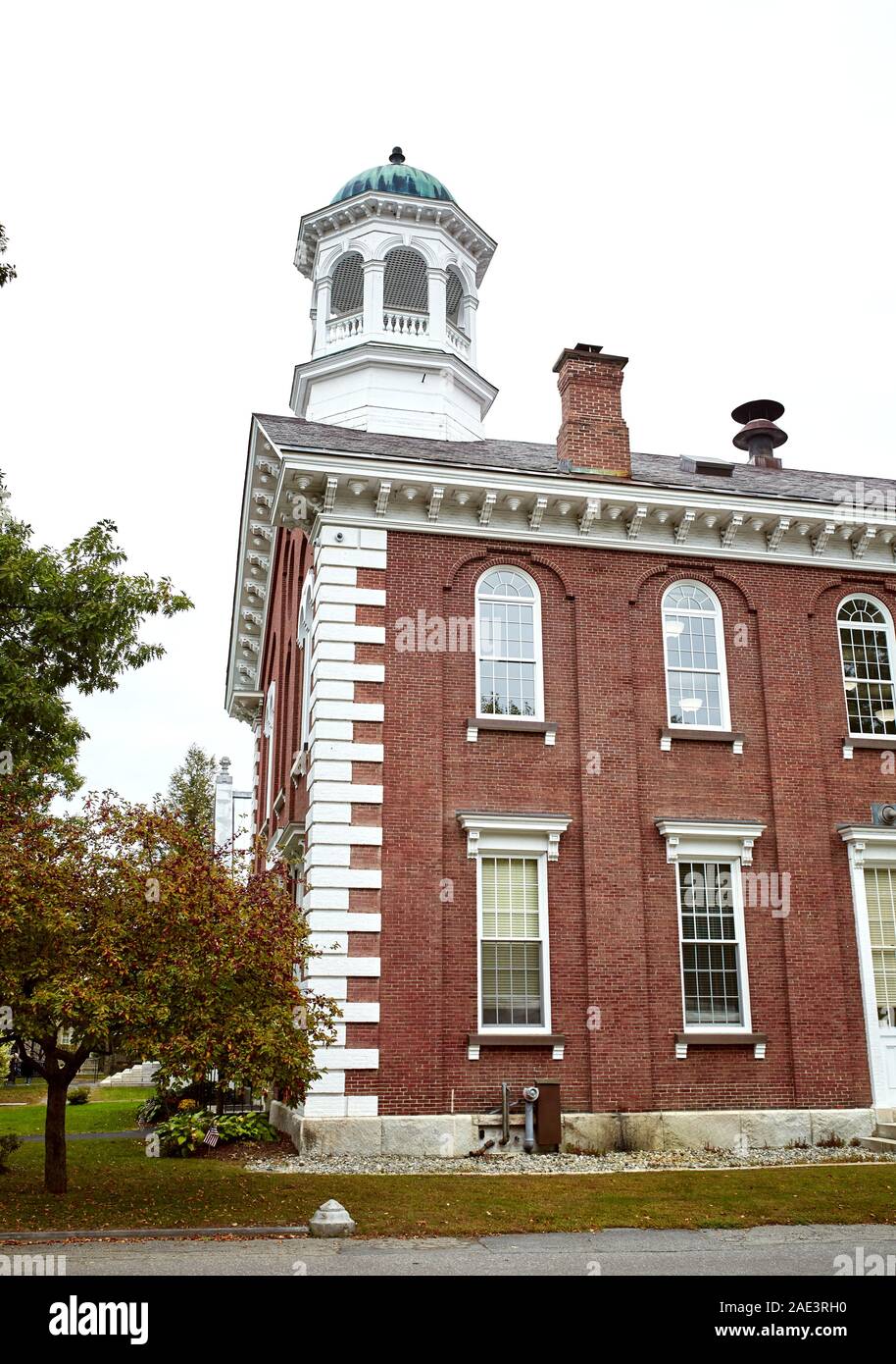Woodstock, Vermont - September 30th, 2019:  Windsor County Courthouse on a cool Fall day in the historic New England town of Woodstock. Stock Photo