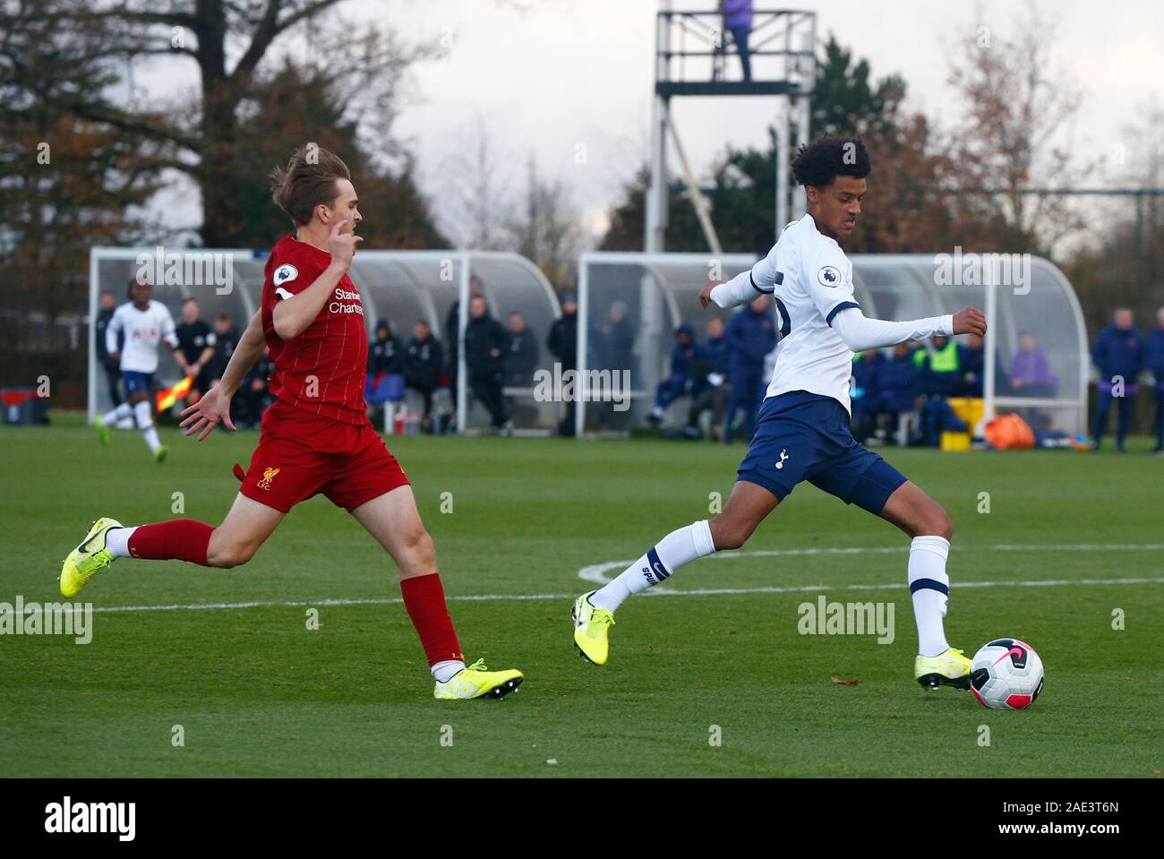 ENFIELD, ENGLAND. DECEMBER 06: Brooklyn Lyons-Foster of Tottenham Hotspur  during Premier League 2  between Tottenham Hotspur and Liverpool at the Hot Stock Photo