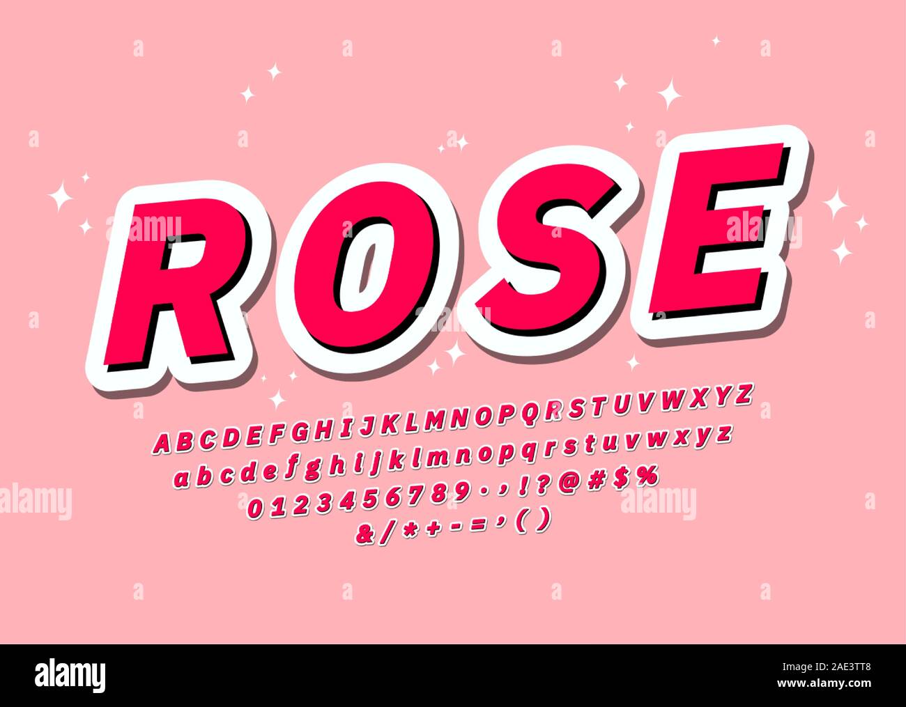 Pink font with highlight and shadow cool sticker alphabet pop 3d youth