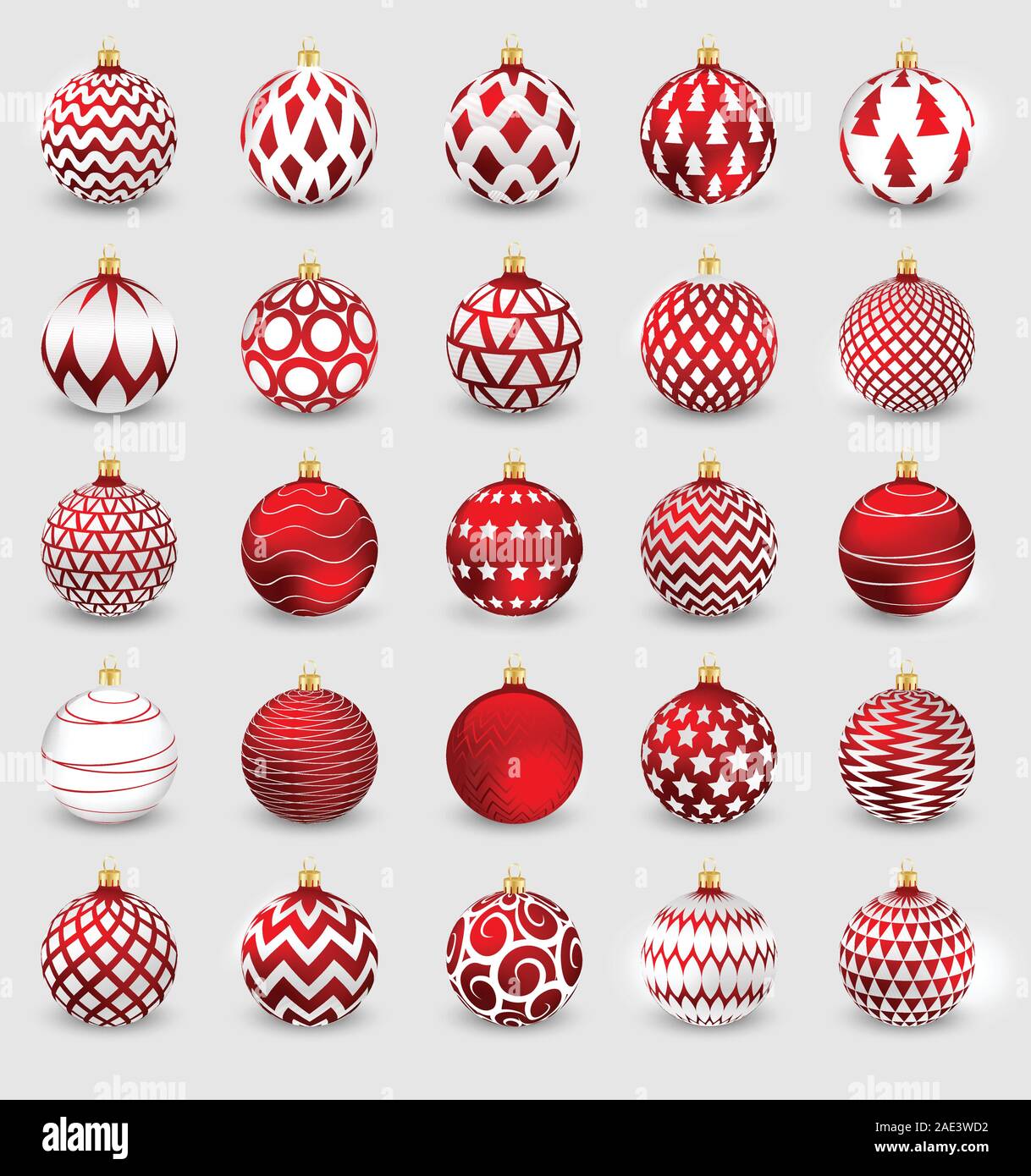 Set of decorative red Christmas balls isolated on white background ...