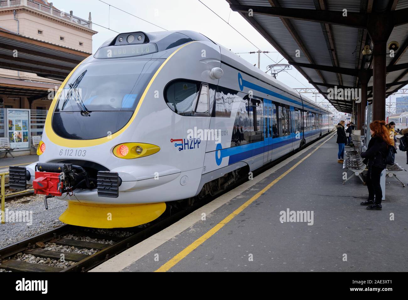HZ series 6112 EMU train at platform in Zagreb station.  Zagreb, Croatia Stock Photo