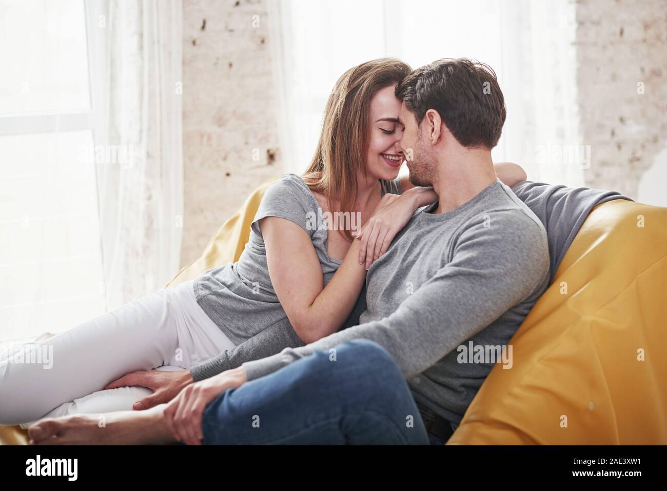 Warm And Lovely Atmosphere Happy Couple Relaxing On The
