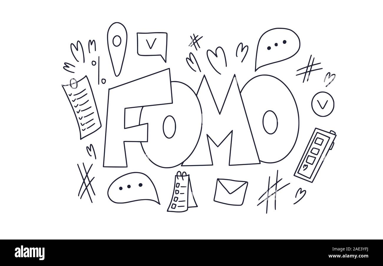 FOMO abbreviation text emblem isolated on white background. Modern social anxiety  acronym. Fear of missing out concept. Vector illustration Stock Vector  Image & Art - Alamy