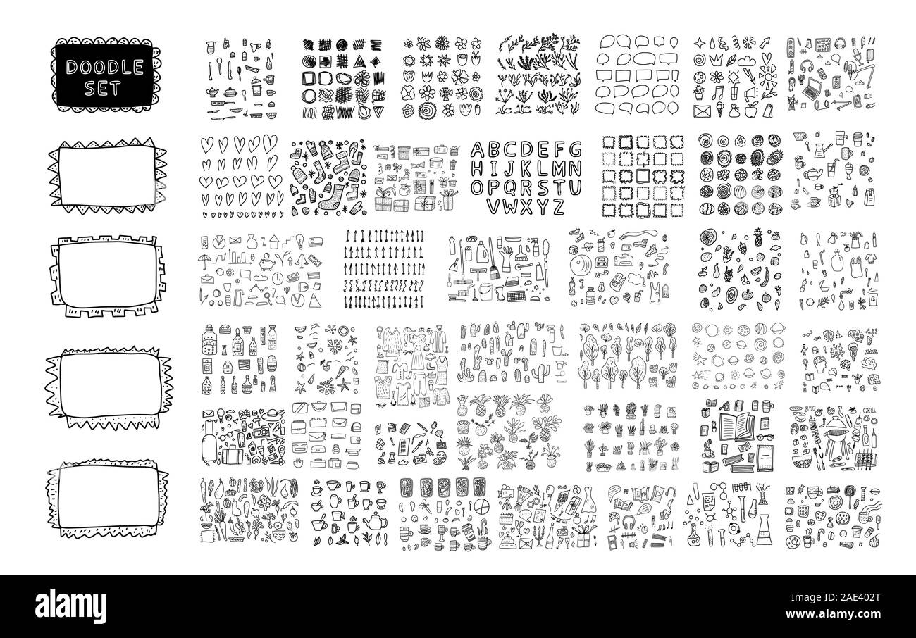 Set of doodle illustration. Hand drawn icons big collection. Vector ...