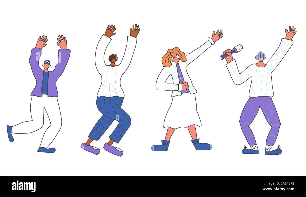 Dancers and singer isolated on white background. Musical bands ...