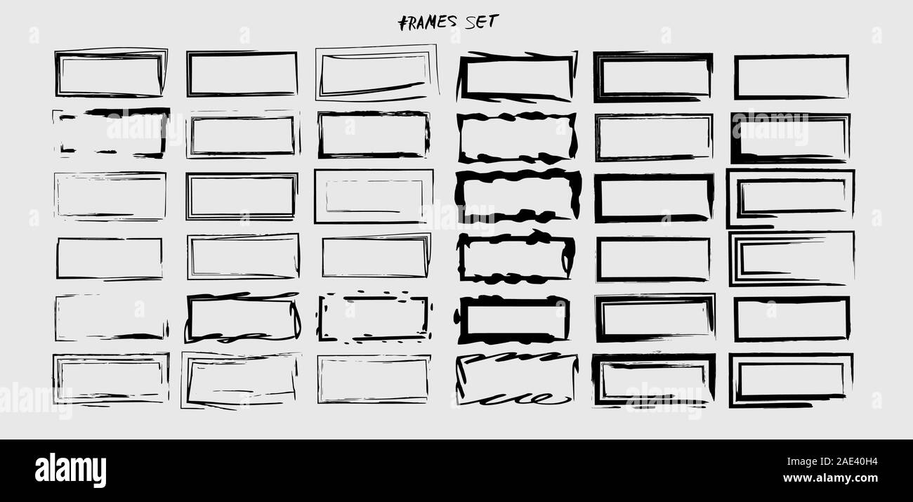 Rectangle frames set. Collection of black borders. Bundle of elements