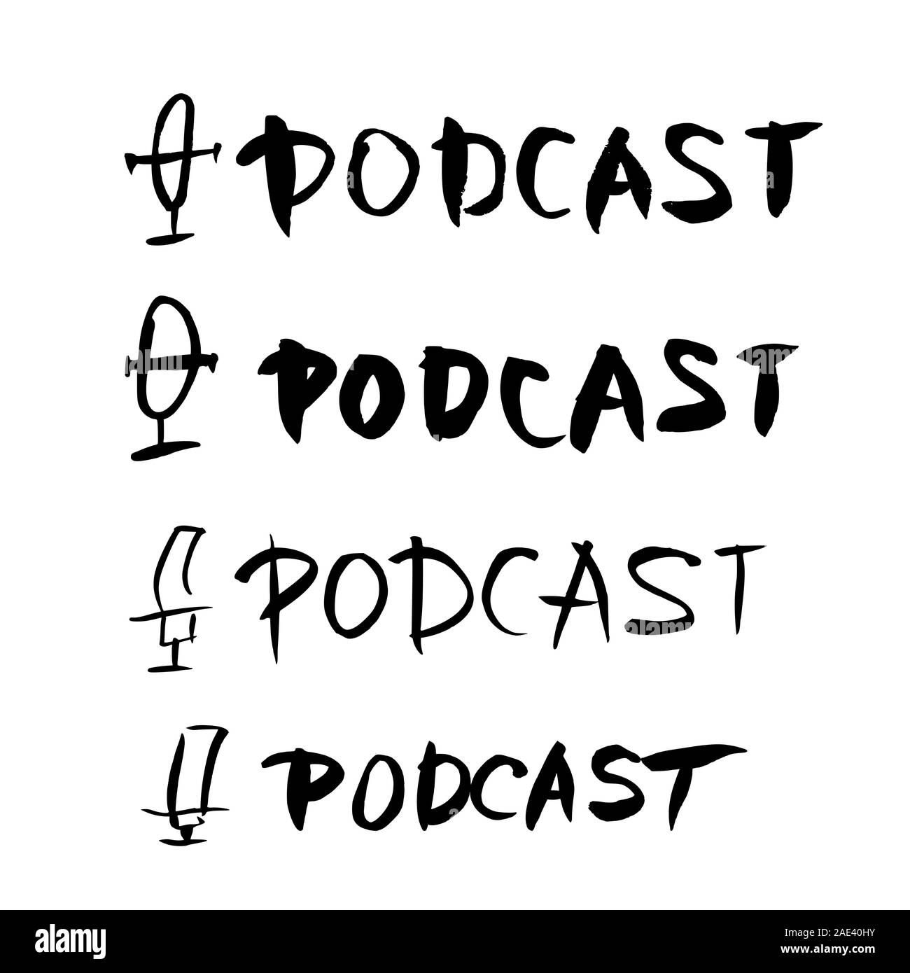 Podcasting. Text and logo. Studio microphone and lettering. Vector ...