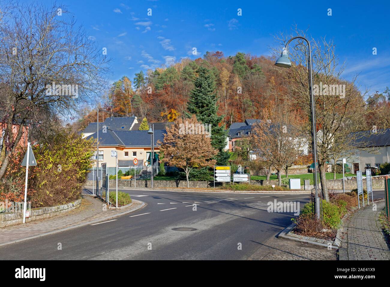 Europe, Luxembourg, Septfontaines, Village Centre with Typical Houses on Arelerstrooss Stock Photo