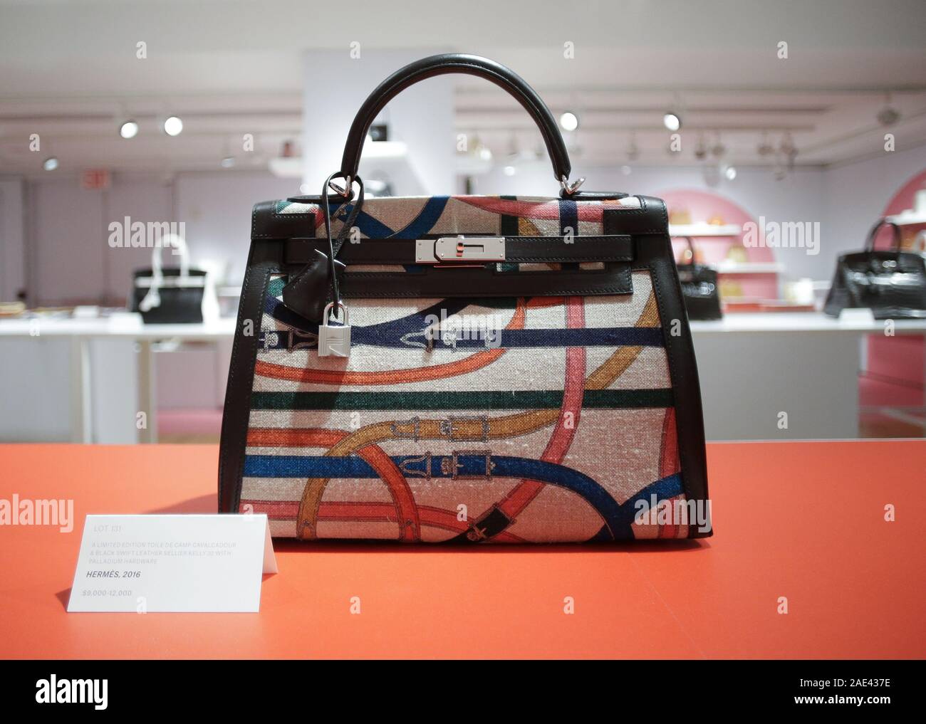 New York, USA. 06th Dec, 2019. A limited edition Hermes birkin is on  display at a press preview for Christie's Luxury Week New York on Friday,  December 06, 2019 in New York