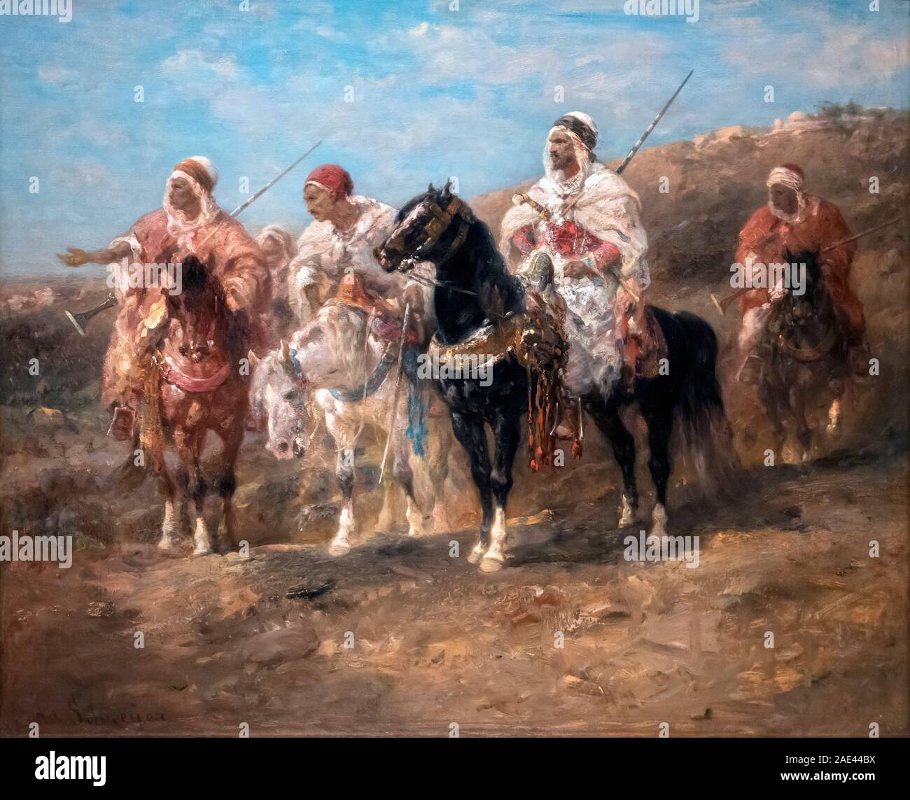 Arab Horsemen by Christian Adolf Schreyer (1828-1899), oil on canvas, 1863 Stock Photo