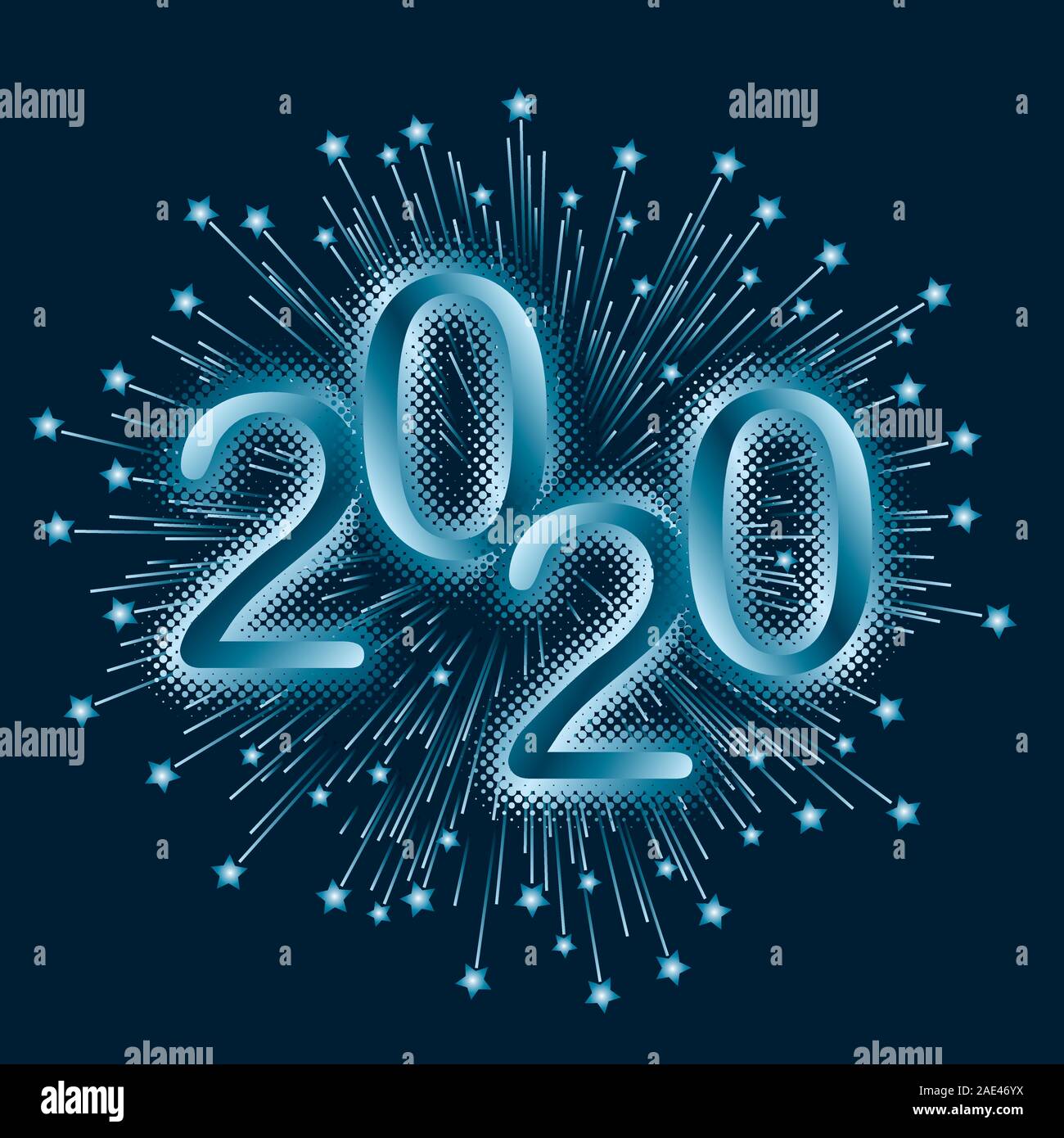 Happy New Year 2020 sign. Christmass design element for flyer. Vector Illustration on black background Stock Vector