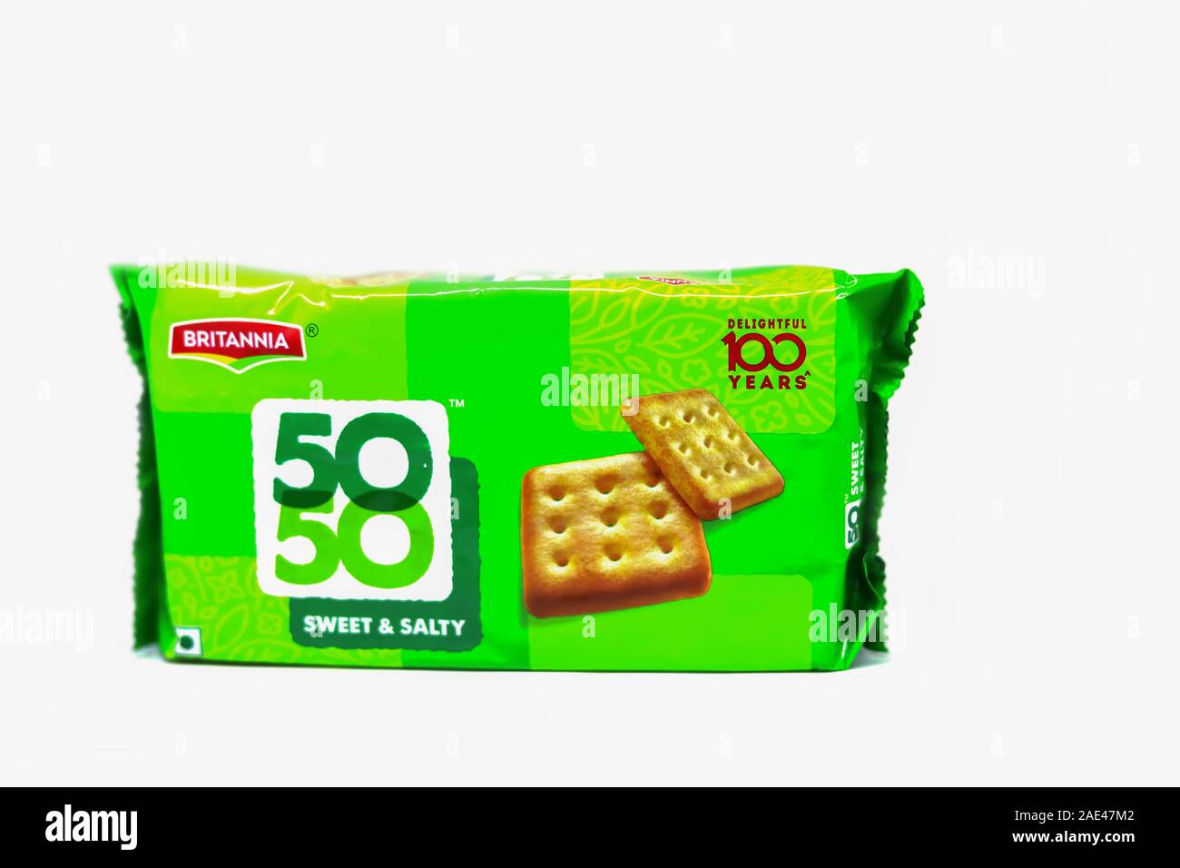 Britannia Crackers 5050 Sweet & Salty Cookies or biscuit in a green cover pack Stock Photo Alamy