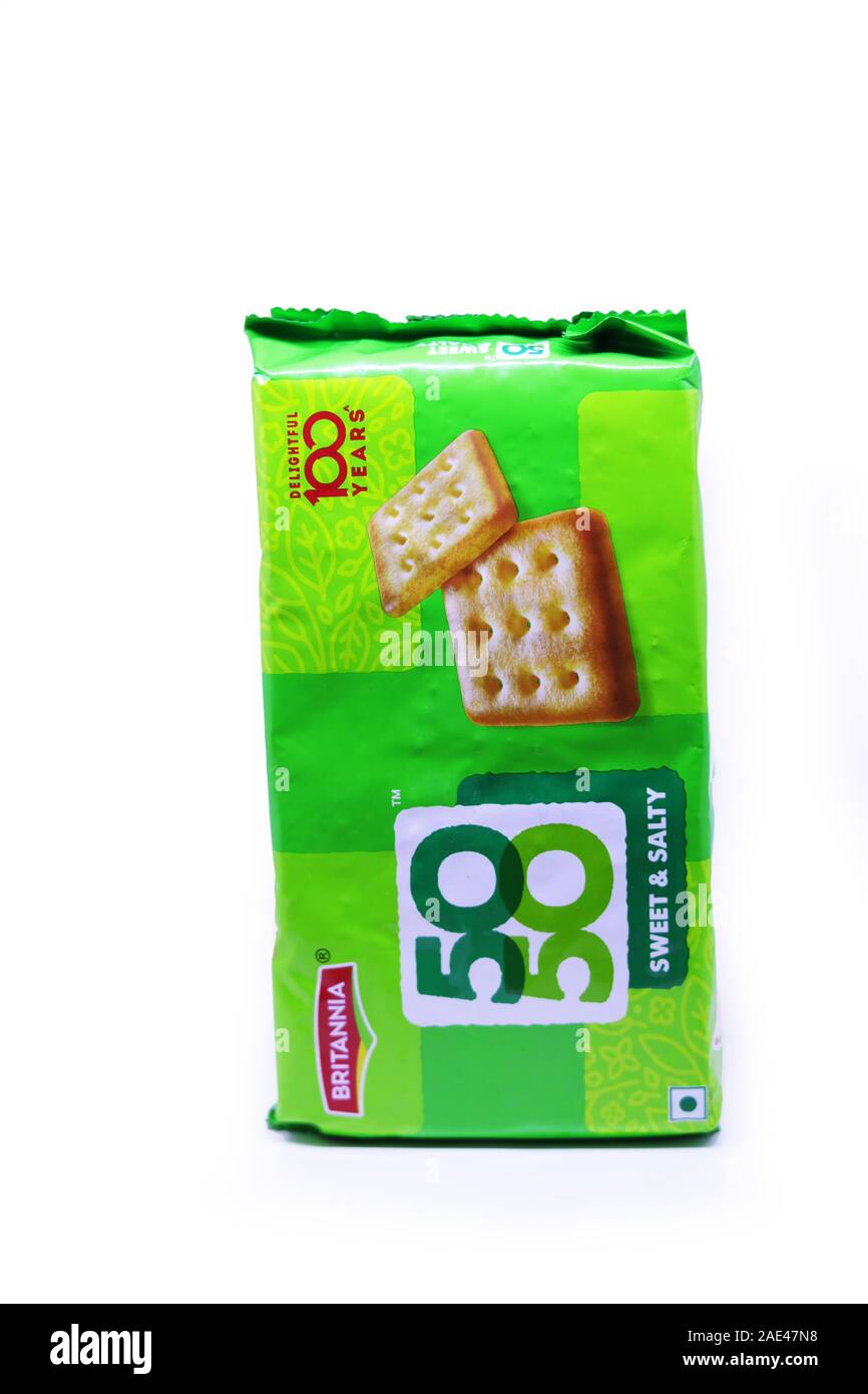 Britannia Crackers 5050 Sweet & Salty Cookies or biscuit in a green cover pack Stock Photo Alamy