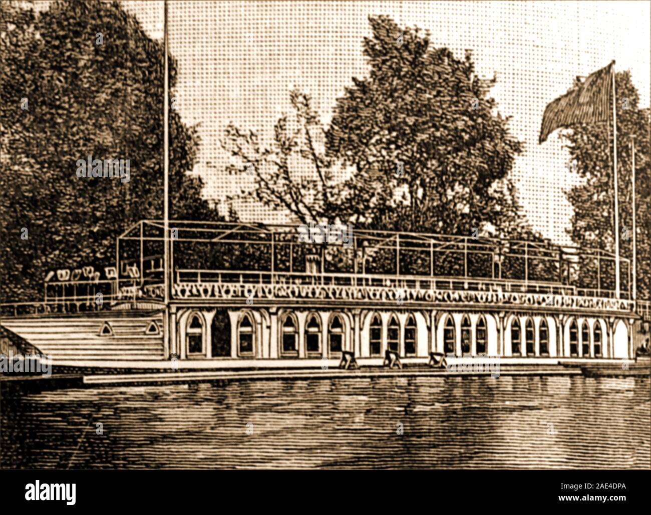 An historic image of  a former Oxford University Barge (UK) as it was in 1888 Stock Photo