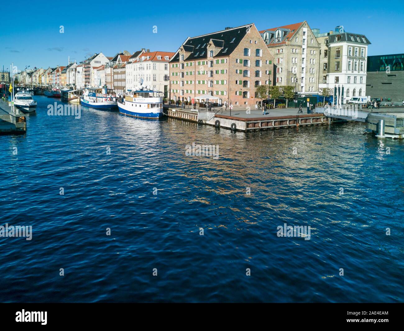 Nyhavn water front canal and touristic street in Copenhagen Stock Photo