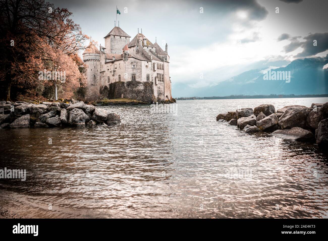 some pictures of chillon castle at lake leman Stock Photo