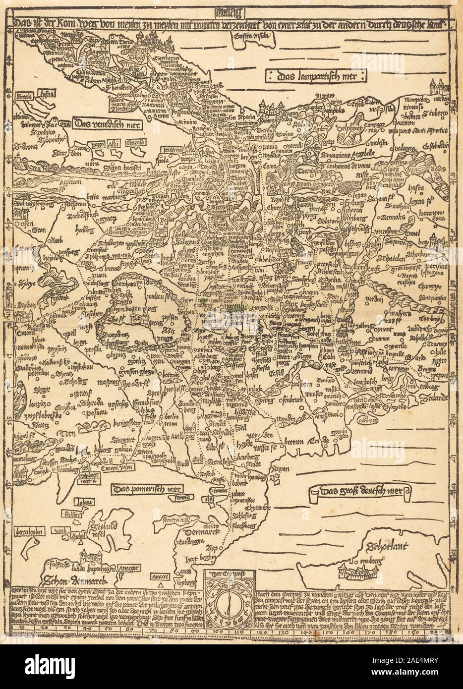 A road map of Central Europe created by Erhard Etzlaub around 1492 ...