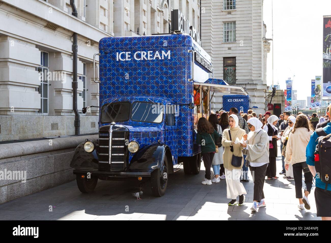 London  - September 05 2019: Mobile Ice cream truck offering goodies on the Queen's Walk, London September 05,  2019 Stock Photo