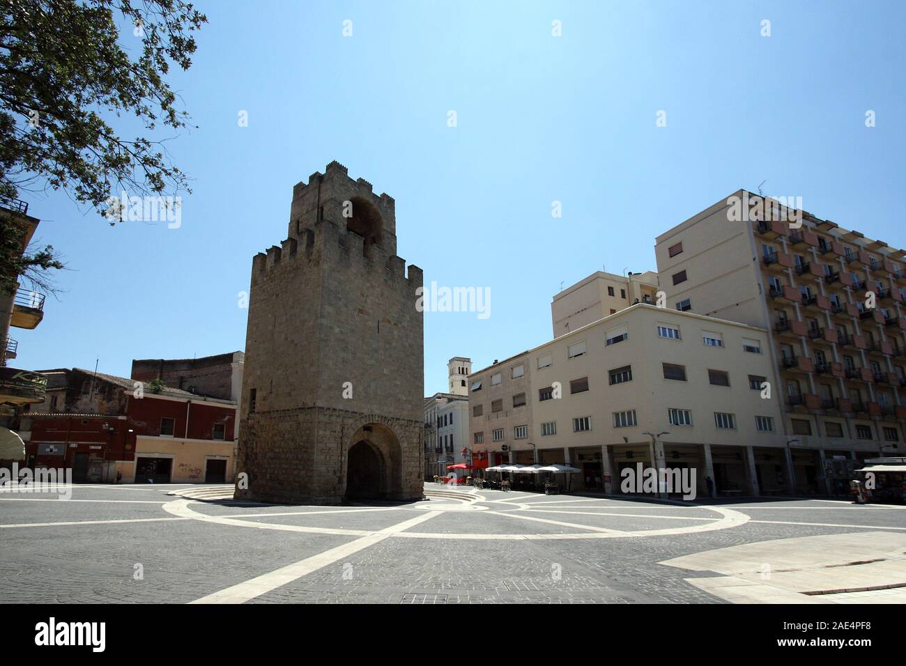 Oristano, Italy - 6 July 2011: The Tower of Piazza Roma Stock Photo