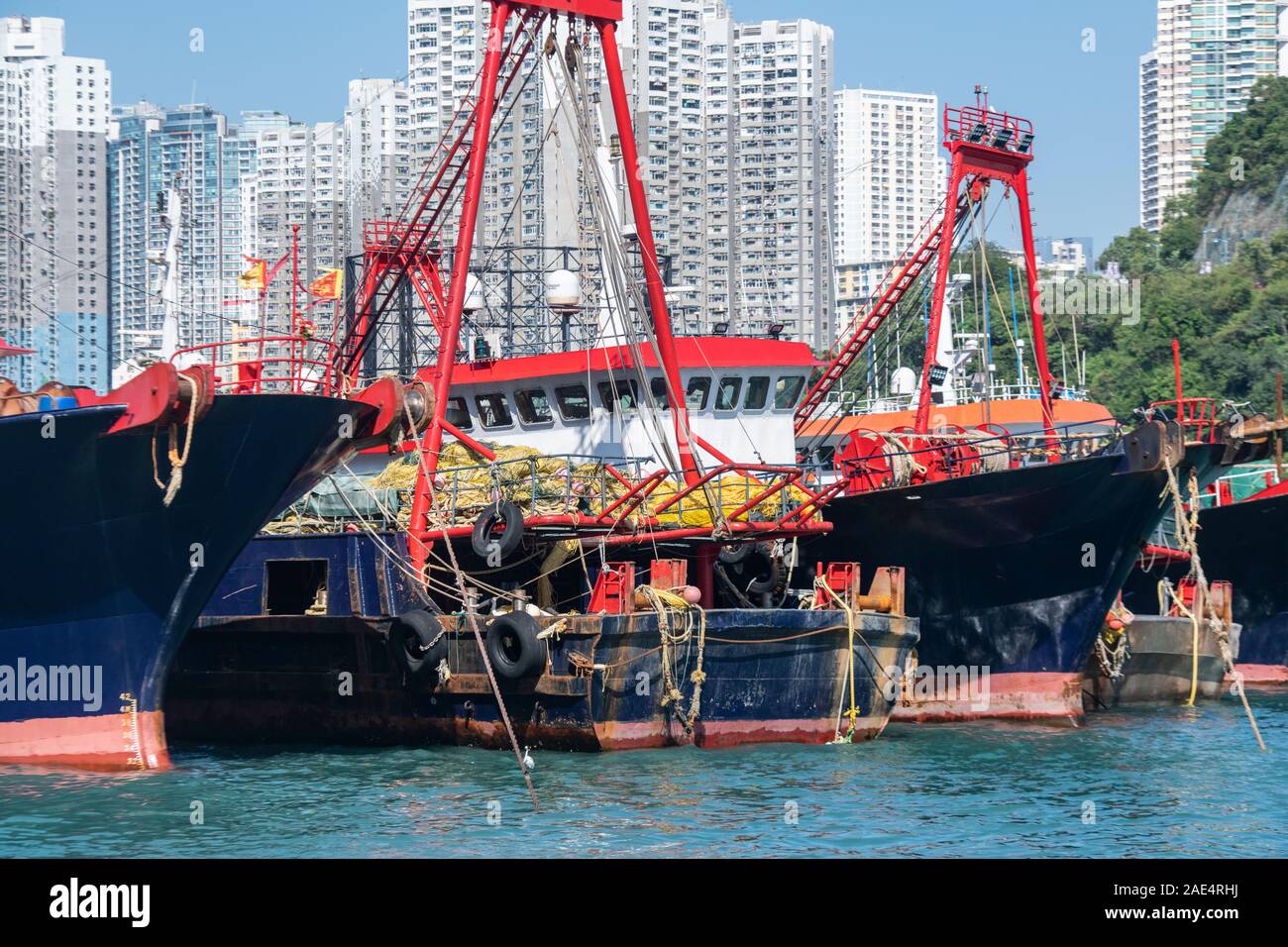 Industrial fishing boats and trawlers in Hong Kong Island's Aberdeen