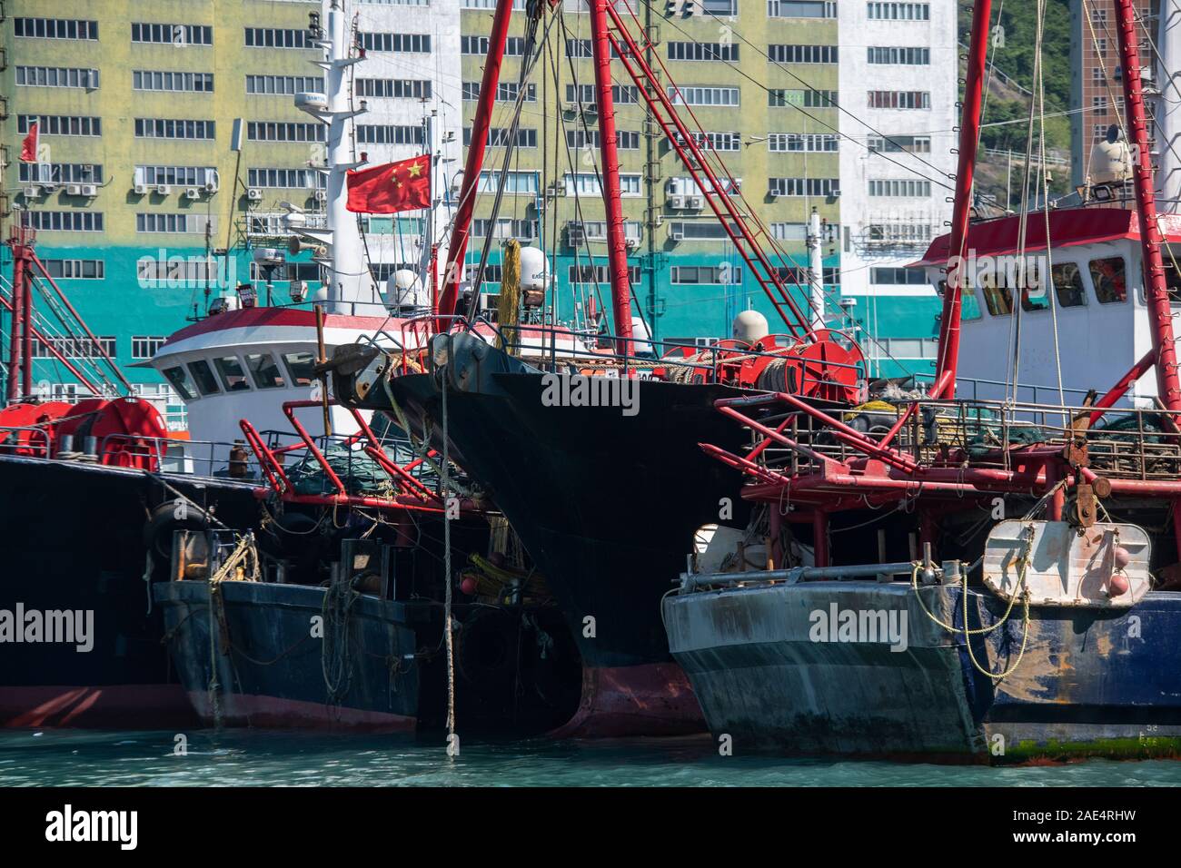 Industrial fishing boats and trawlers in Hong Kong Island's Aberdeen