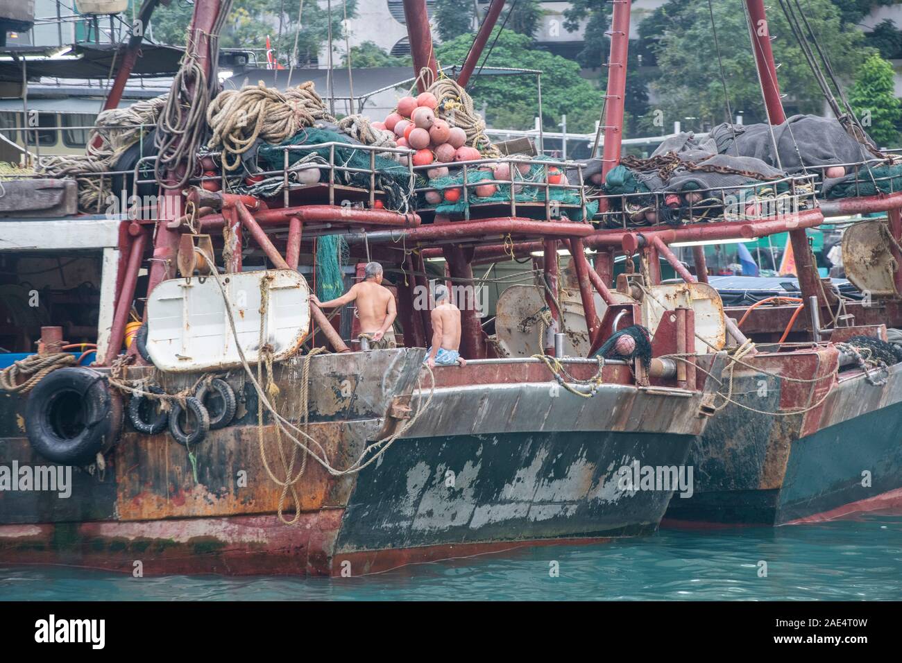 Industrial fishing boats and trawlers in Hong Kong Island's Aberdeen