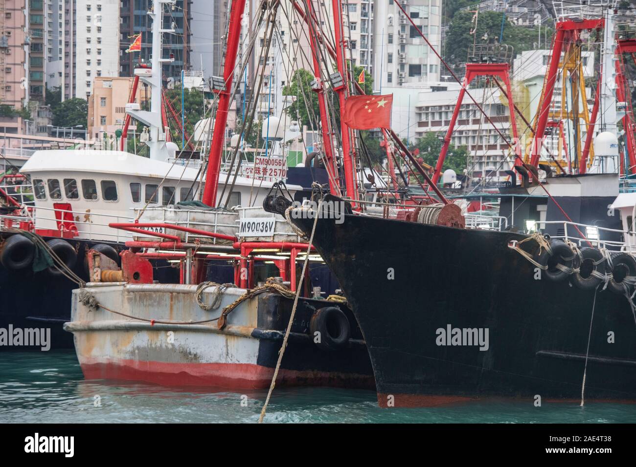 Industrial fishing boats and trawlers in Hong Kong Island's Aberdeen