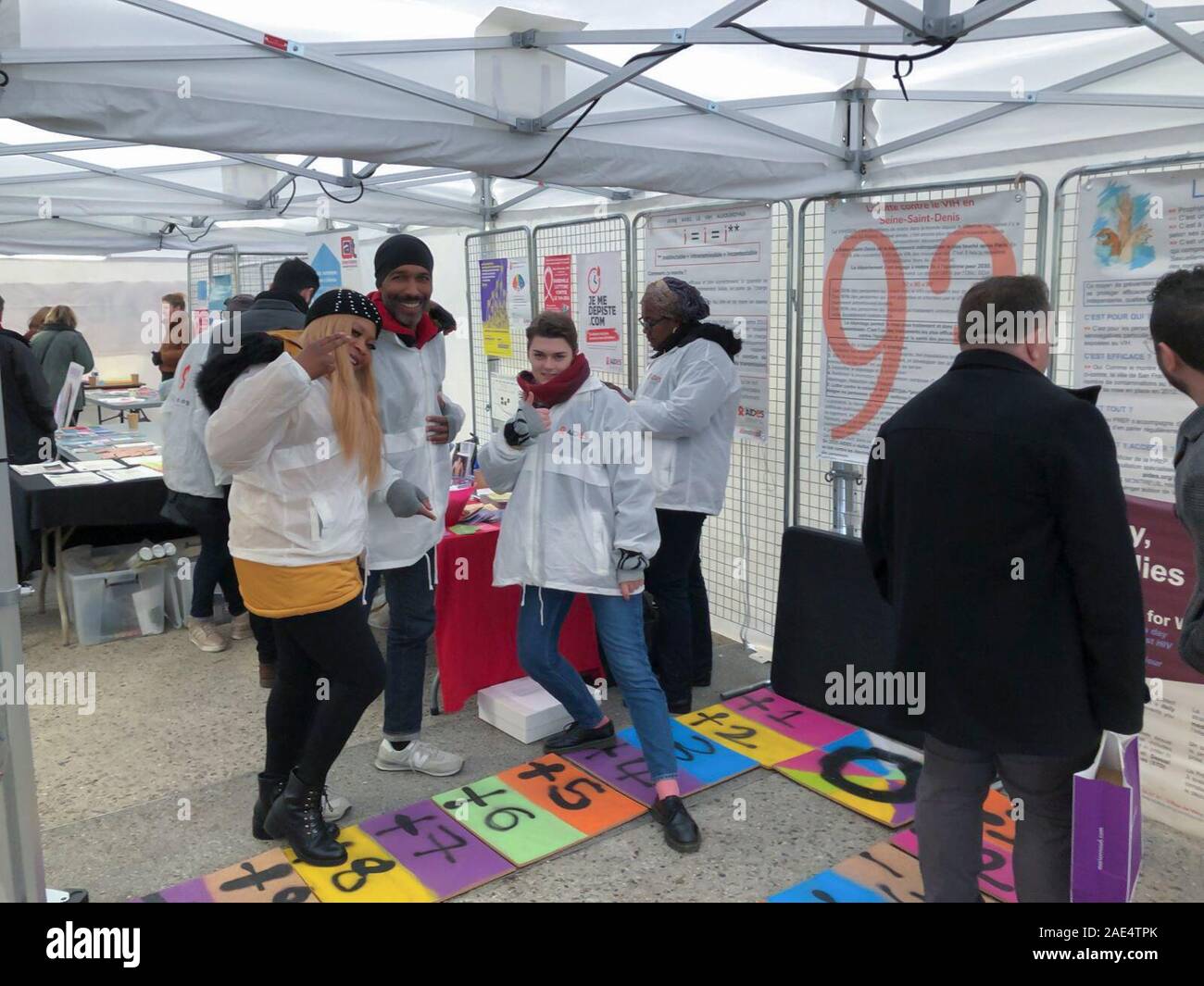 Montreuil, France, HIV AIDS Militants from NGO AIDES, working on HIV Prevention Projects, December 1, World AIDS Day Events, aids activism, collective action, people, Community health workers, non profit Stock Photo