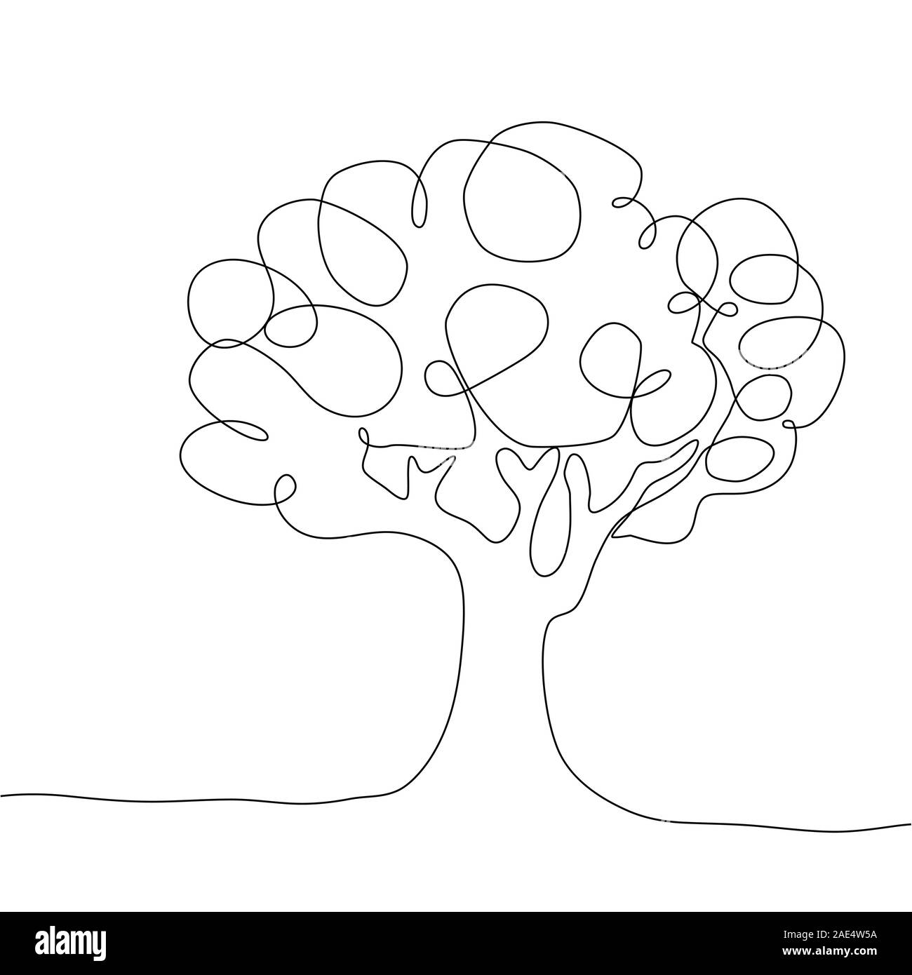 Continuous line drawing of tree on white background Stock Vector Image ...