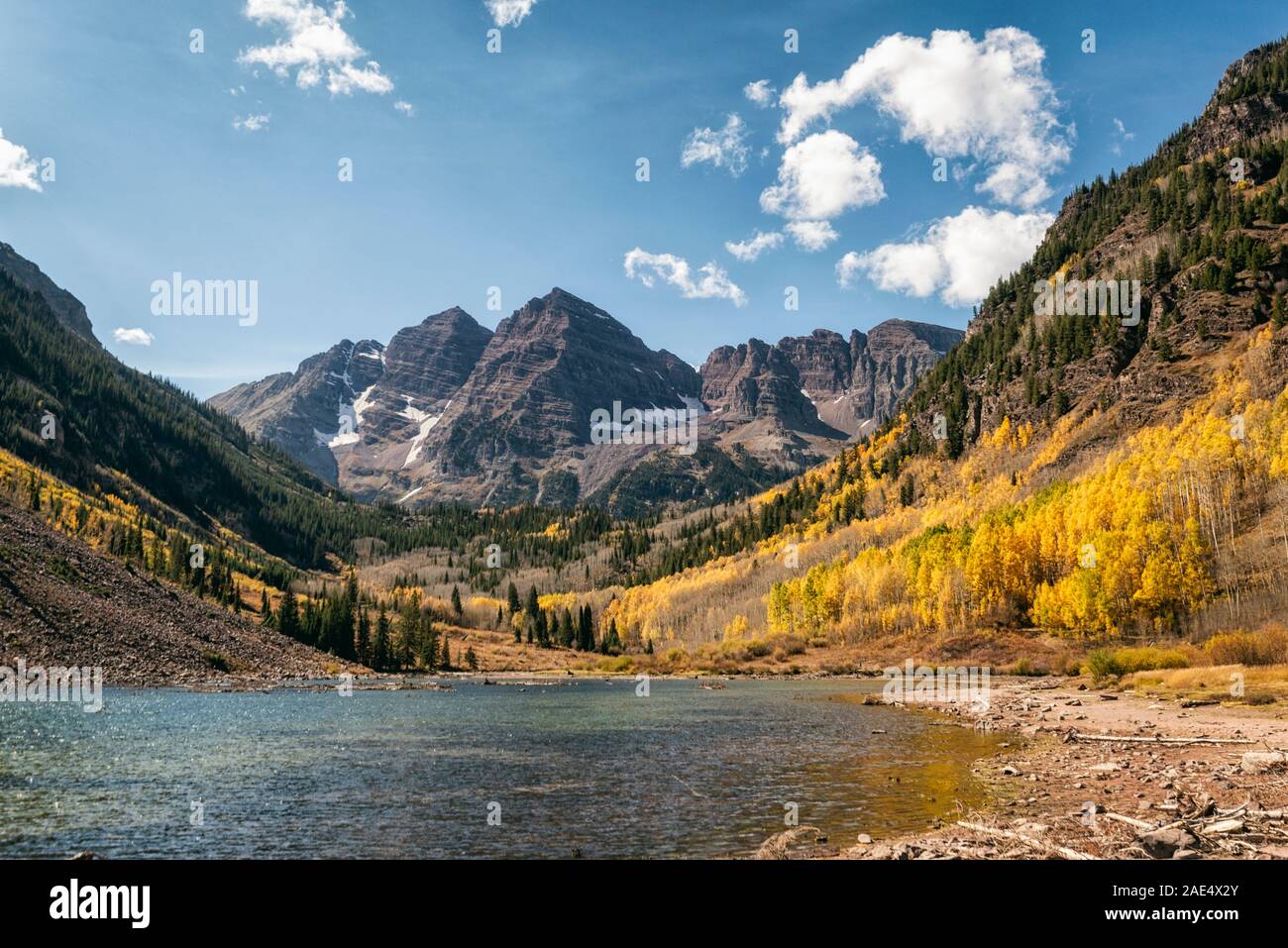 Maroon Bells Mountains in the Maroon Bells-Snowmass Wilderness Stock Photo