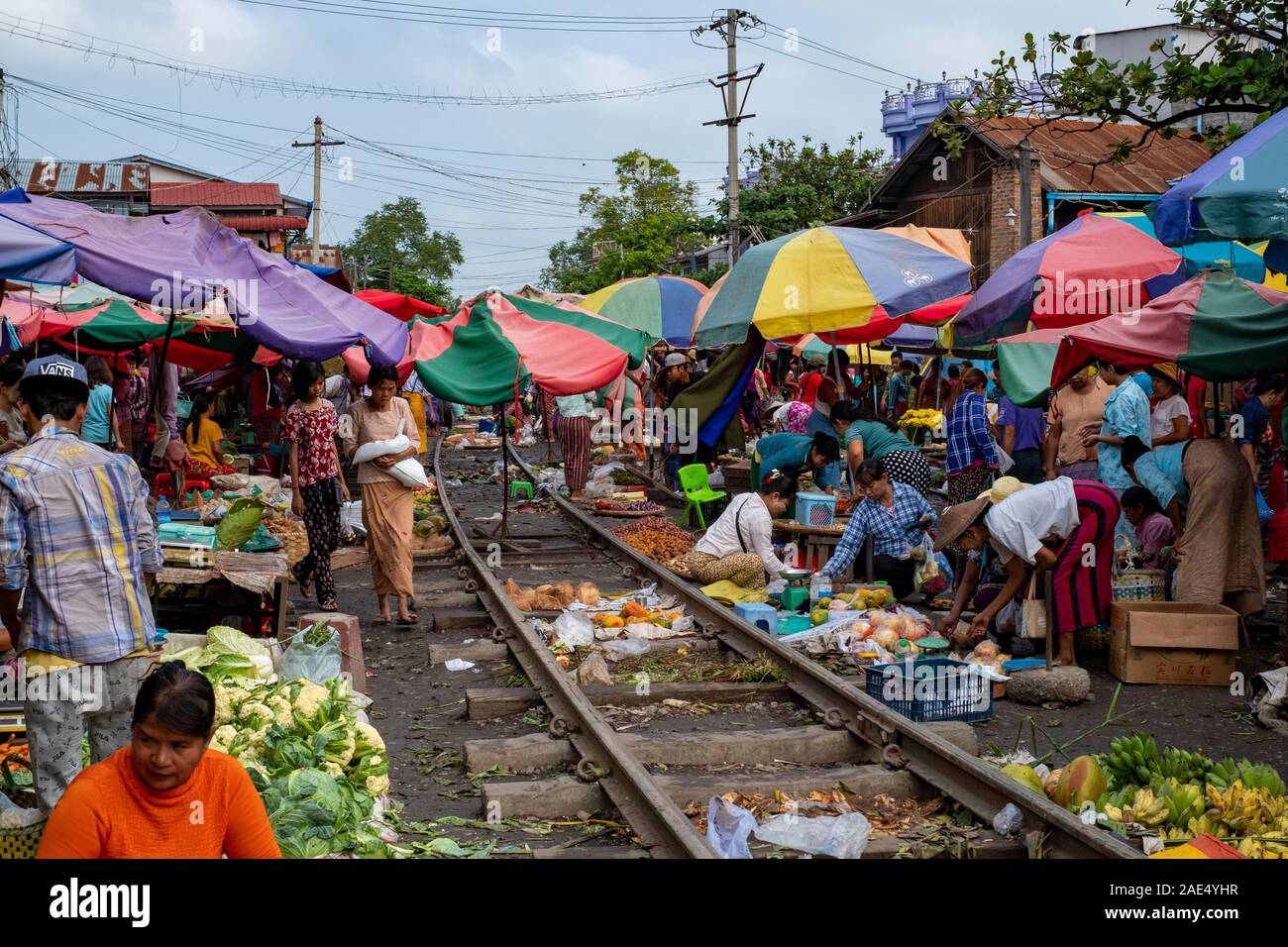 The railroad marketplace on the tracks of a local railroad with mobile