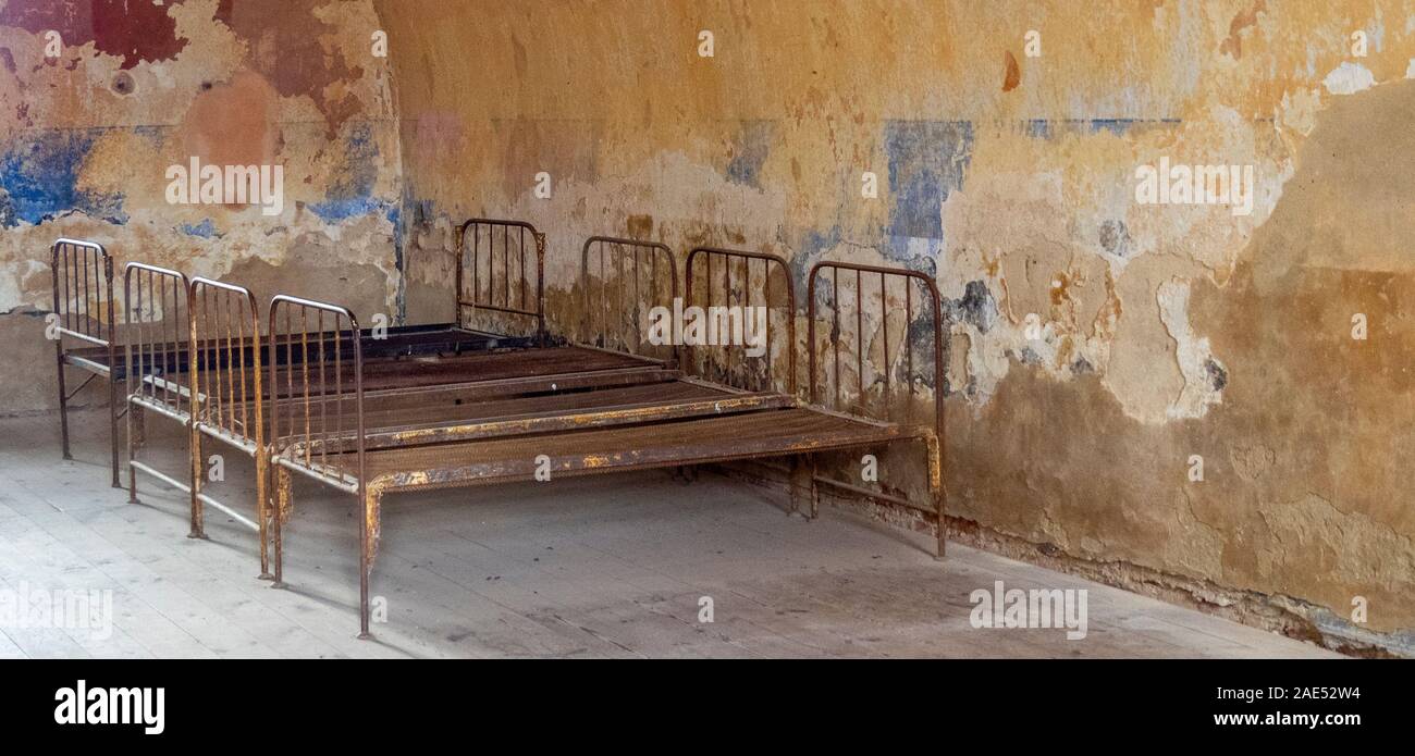 Metal bed frames in a prison cell in Theresienstadt Malá pevnost small