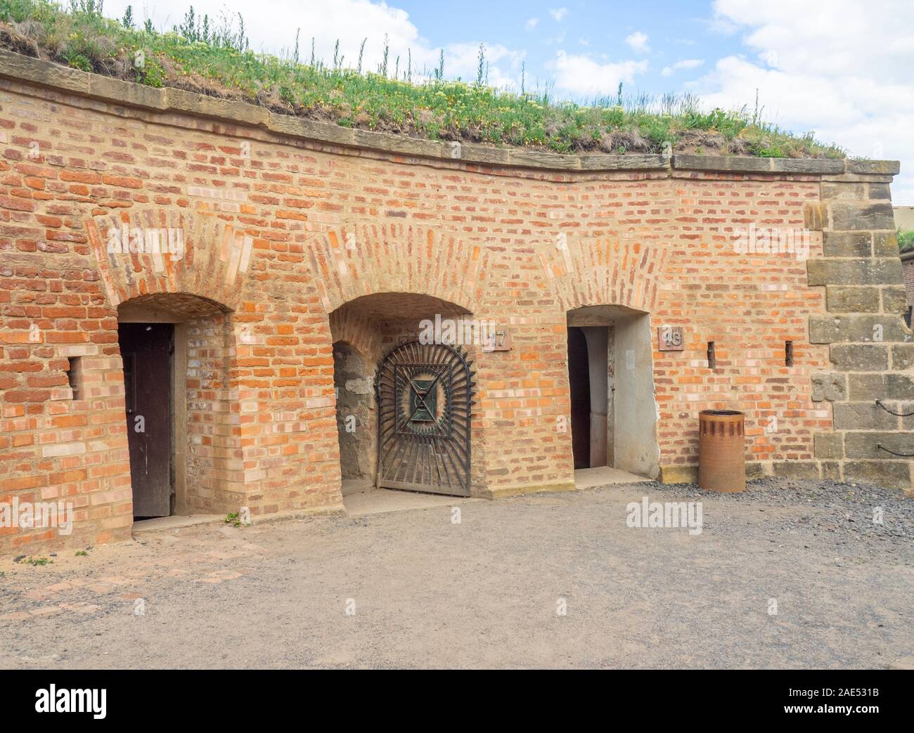Entrance to solitary confinement prison cells in Theresienstadt Malá pevnost small fortress Nazi concentration camp Terezin Czech Republic. Stock Photo