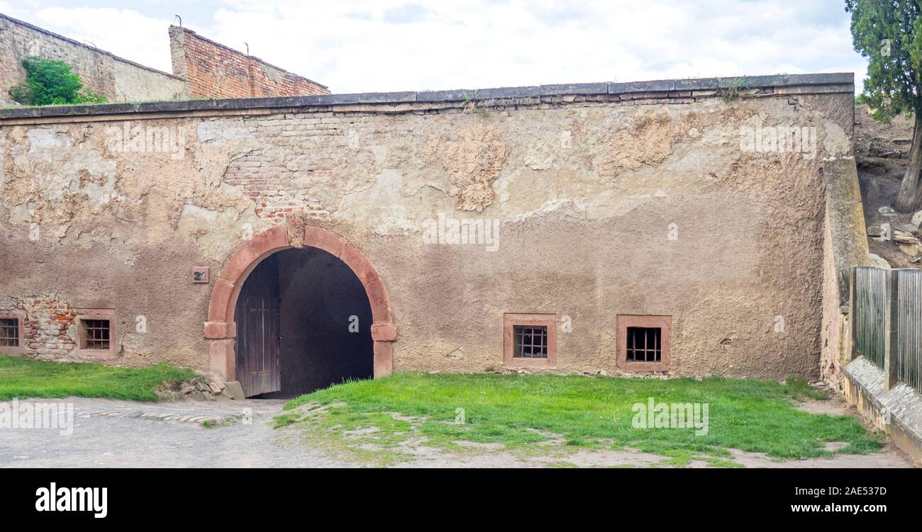 Passage connecting yards in Theresienstadt Malá pevnost small fortress Nazi concentration camp Terezin Czech Republic. Stock Photo